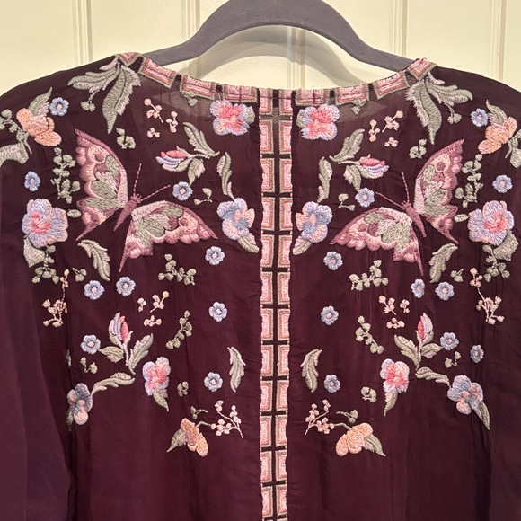 Johnny Was Women's Burgundy and Pink Floral Blouse - Picture 4 of 4